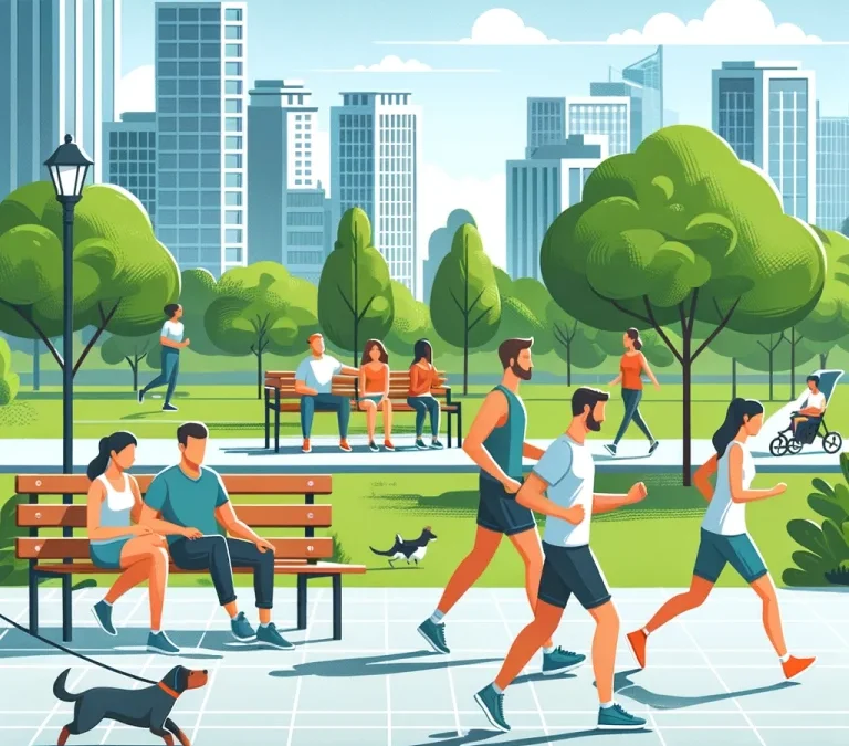 リスニング問題：何人かの人々が公園でジョギングをしています。